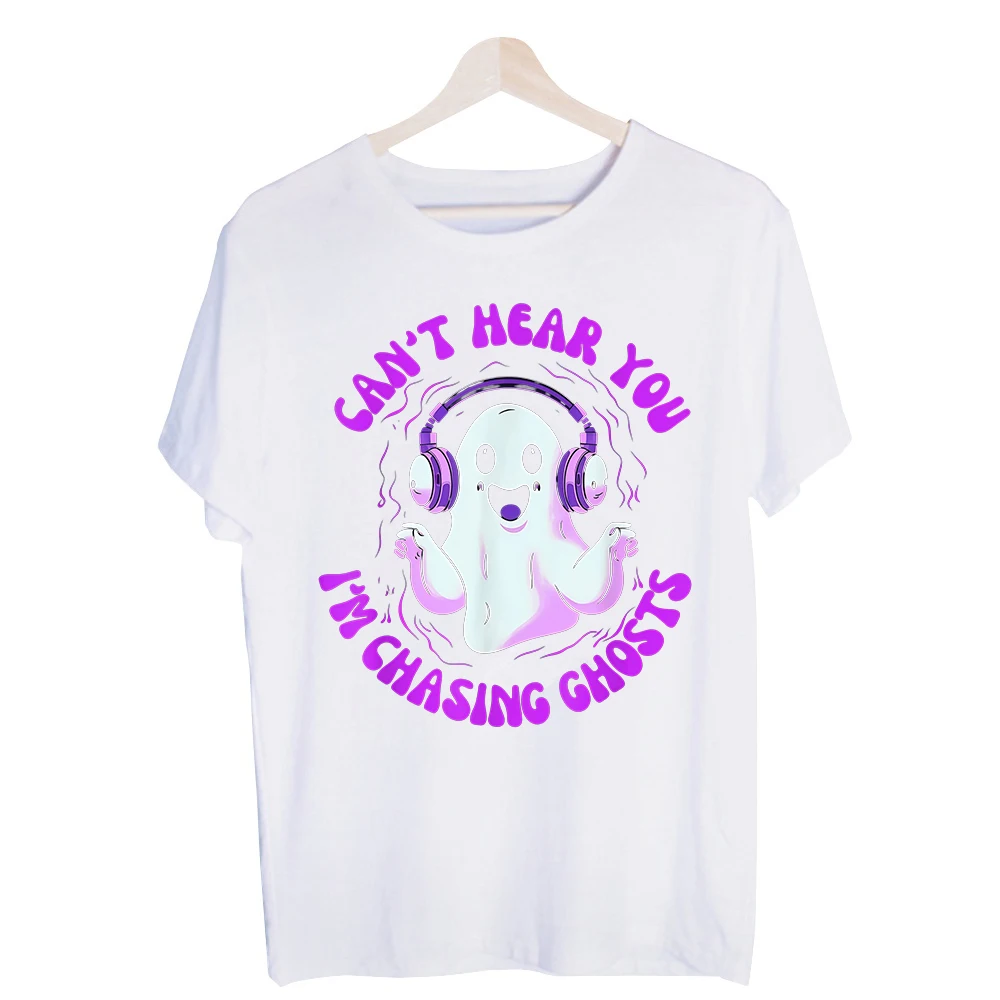 Men's Ghost with Headphones Graphic Tee, Short Sleeve Crew Neck T-Shirt for Casual Halloween and Daily Wear