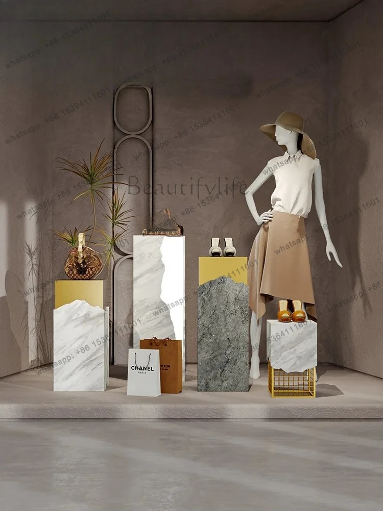 Company Product Display Stand Clothing Store Window Shoe Bag Display Decoration High Low Flowing Water Table