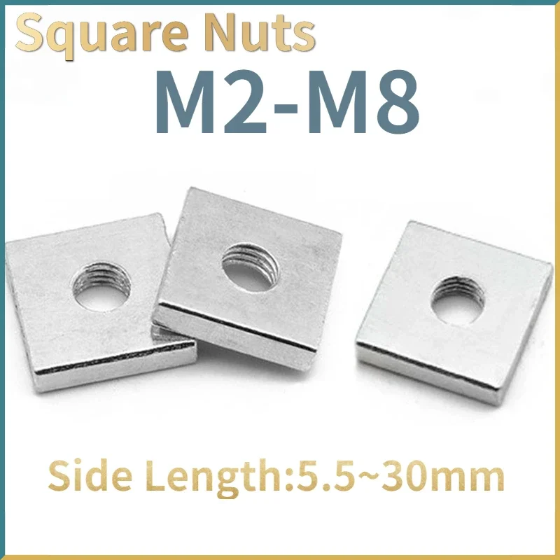 

5~ 50Pcs Zinc Plated Carbon Steel Thin Square Nuts Slider Block for Aluminum Profile Accessory DIN562 M2 M3 M4 M5 M6 M8