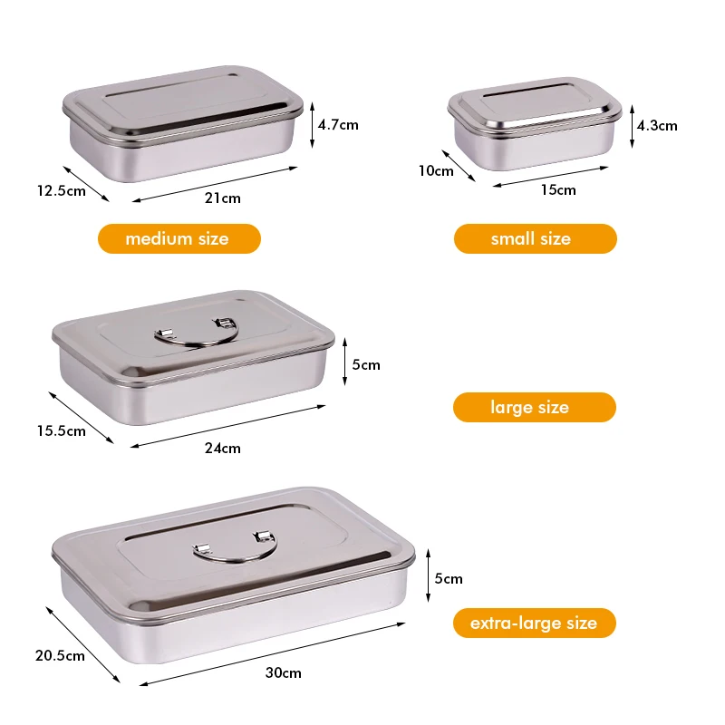 Dental Instruments Tray with Lid Stainless Steel Surgical Medical Sterilization Rack Box Burs Tweezers Storage Case