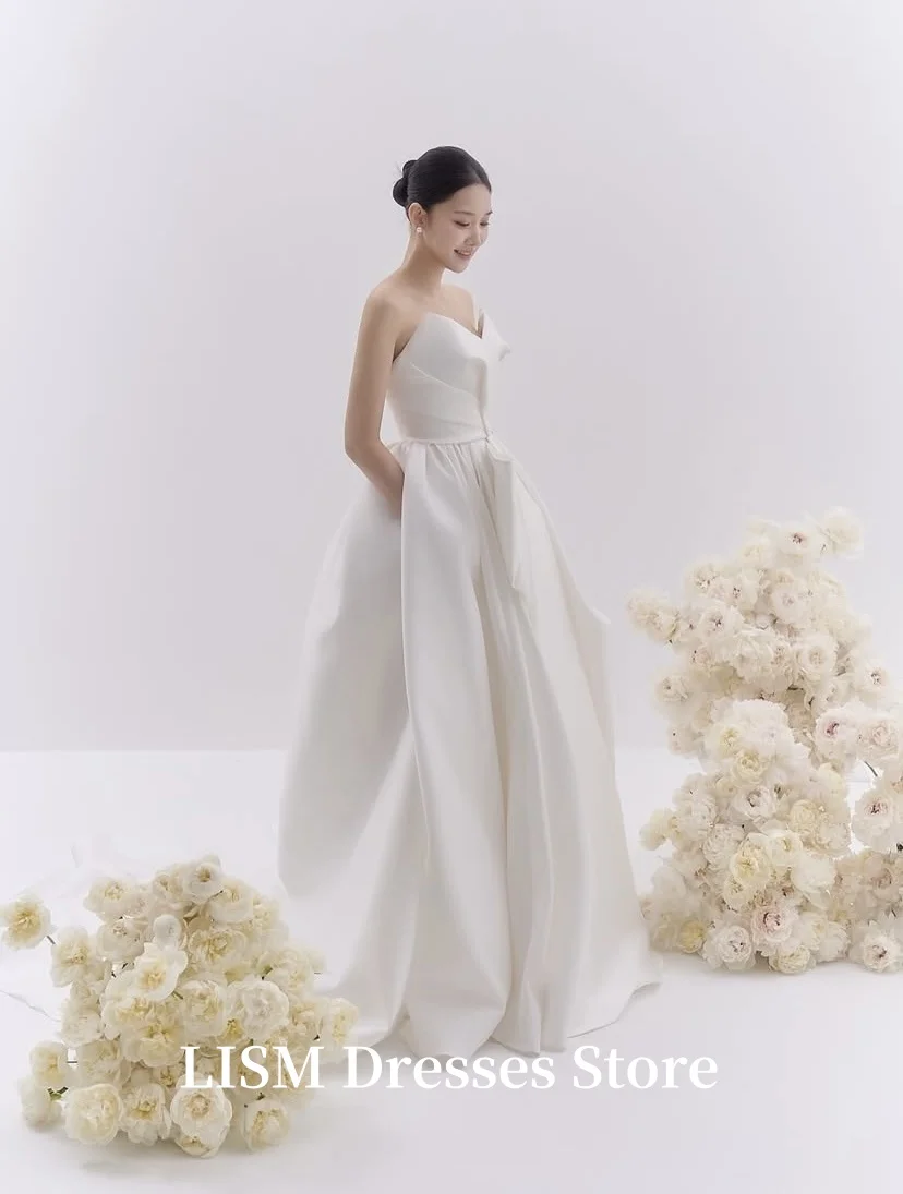 LISM على شكل قلب على شكل حرف a فساتين زفاف كورية من الحرير والساتان طويلة أنيقة زي العرائس تبادل لاطلاق النار صورة مخصصة لحفلات الزفاف فستانس بسحاب