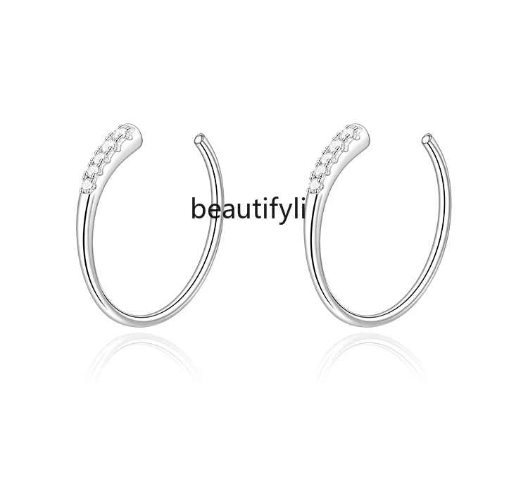 925 Sterling Silver with Shiny Diamond Simple Bracelet Earrings Female Wash Sleep No Need to Take off Earrings Graceful Earrings