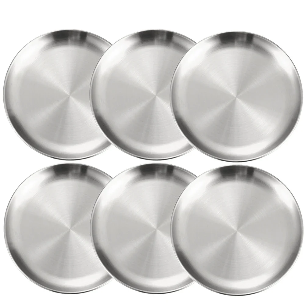 6Pcs Hohe Qualität Edelstahl Knochen Spucken Schüssel Gold Silber Farben Flach Tablett Metall Esszimmer Disc Obst Fleisch Runde Platte