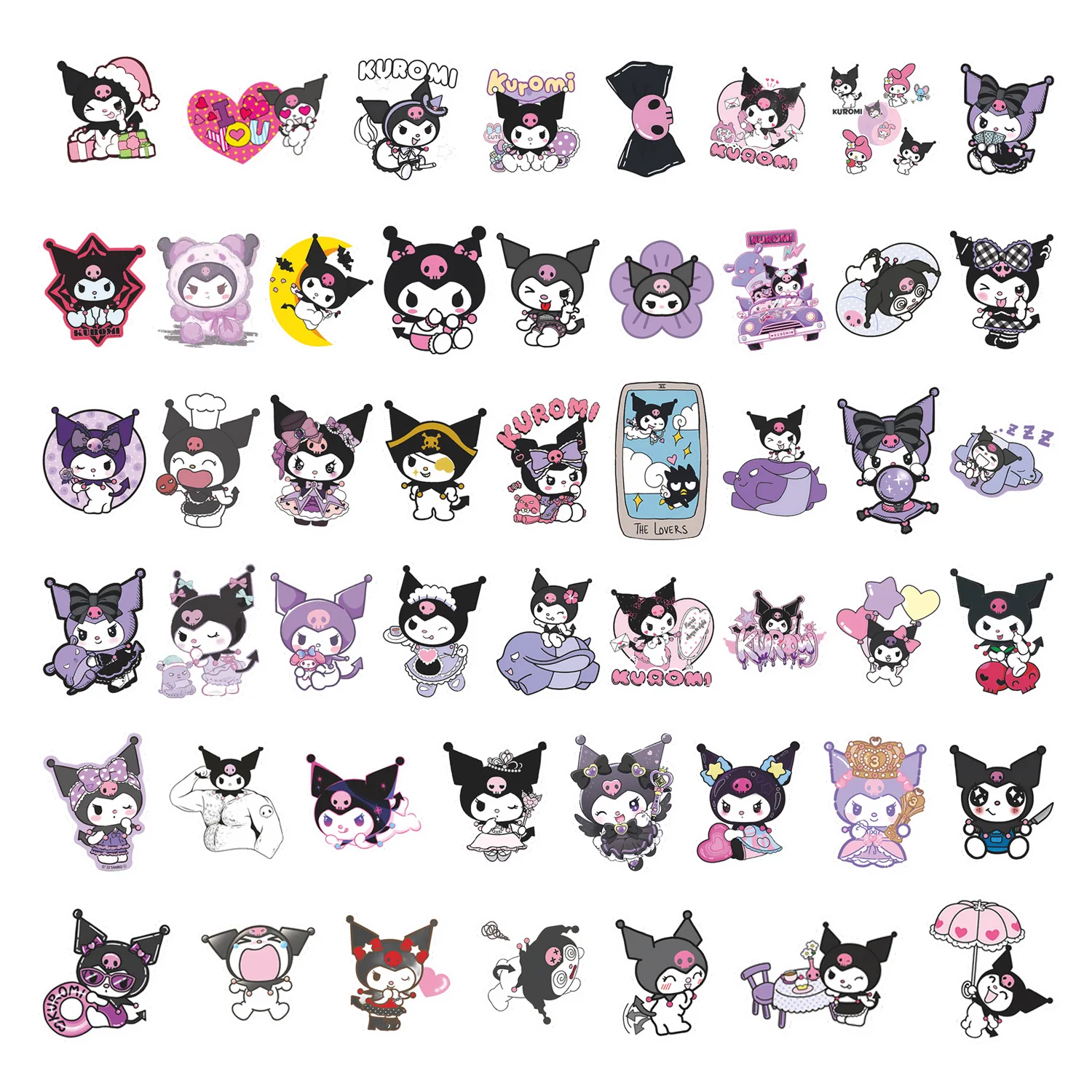 สติกเกอร์คุโรมิสุดน่ารัก 50 ชิ้น สติกเกอร์พีวีซีลายกราฟฟิตี้ ของตกแต่ง ของเล่น DIY สำหรับติดตู้เย็น โทรศัพท์ กระเป๋าเดินทาง รถยนต์ สติกเกอร์น่ารักสำหรับเด็ก ของขวัญ