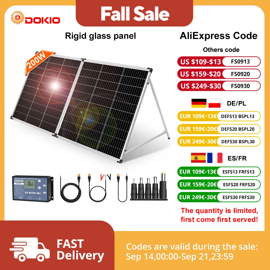 Dokio 200W Panel Solar plegable China 10A/20A 12V controlador Panel Solar plegable célula/cargador de sistema Panel Solar