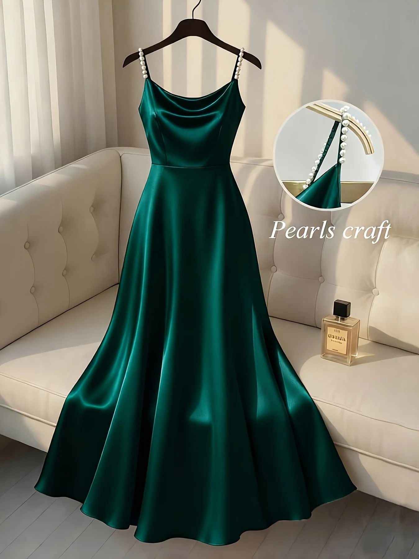 

Pearl Strap Satin Slip Retro Dress.Simple in design, stylish and elegant, ideal for parties, weddings, dates and daily commuting