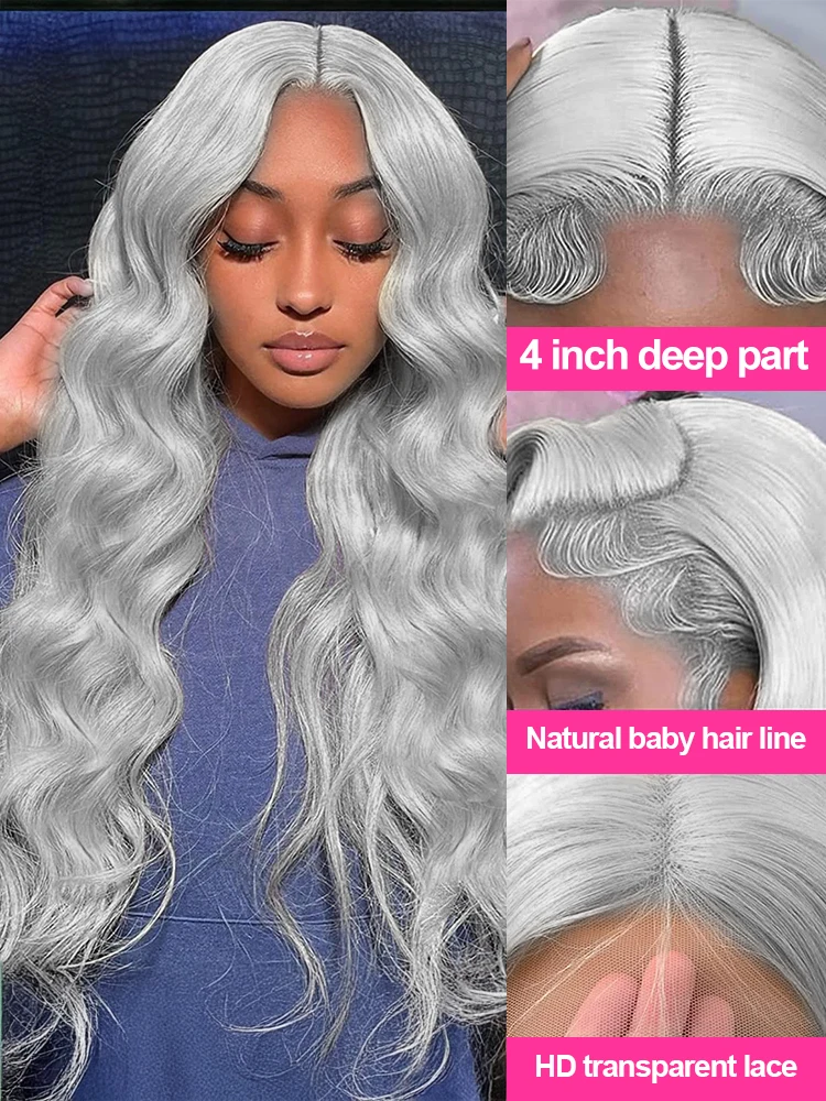 فضي رمادي ملون خصلات الشعر المستعار الإنسان الجسم موجة 13x6 HD الدانتيل الباروكات الأمامية موجة المياه ريمي الشعر البرازيلي تأثيري 613 باروكات الإنسان