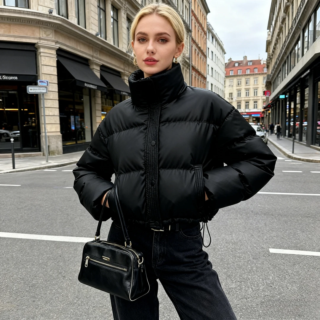 Parkas Mantel Frauen Dicke Warme Lose Langarm Jacken Stehkragen Feste Beiläufige Kurze Mantel Gespleißt Büro Dame Herbst Winter