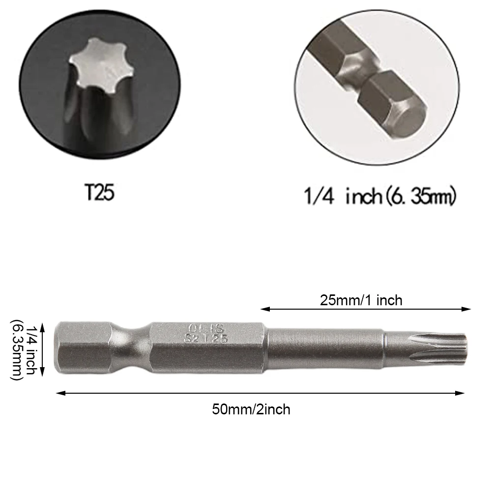 Long Lasting Torx Screwdriver Bit Set for Hexagon Screws 10Pcs 50mm Length Alloy Steel T25 6 35mm Hexagon Handle