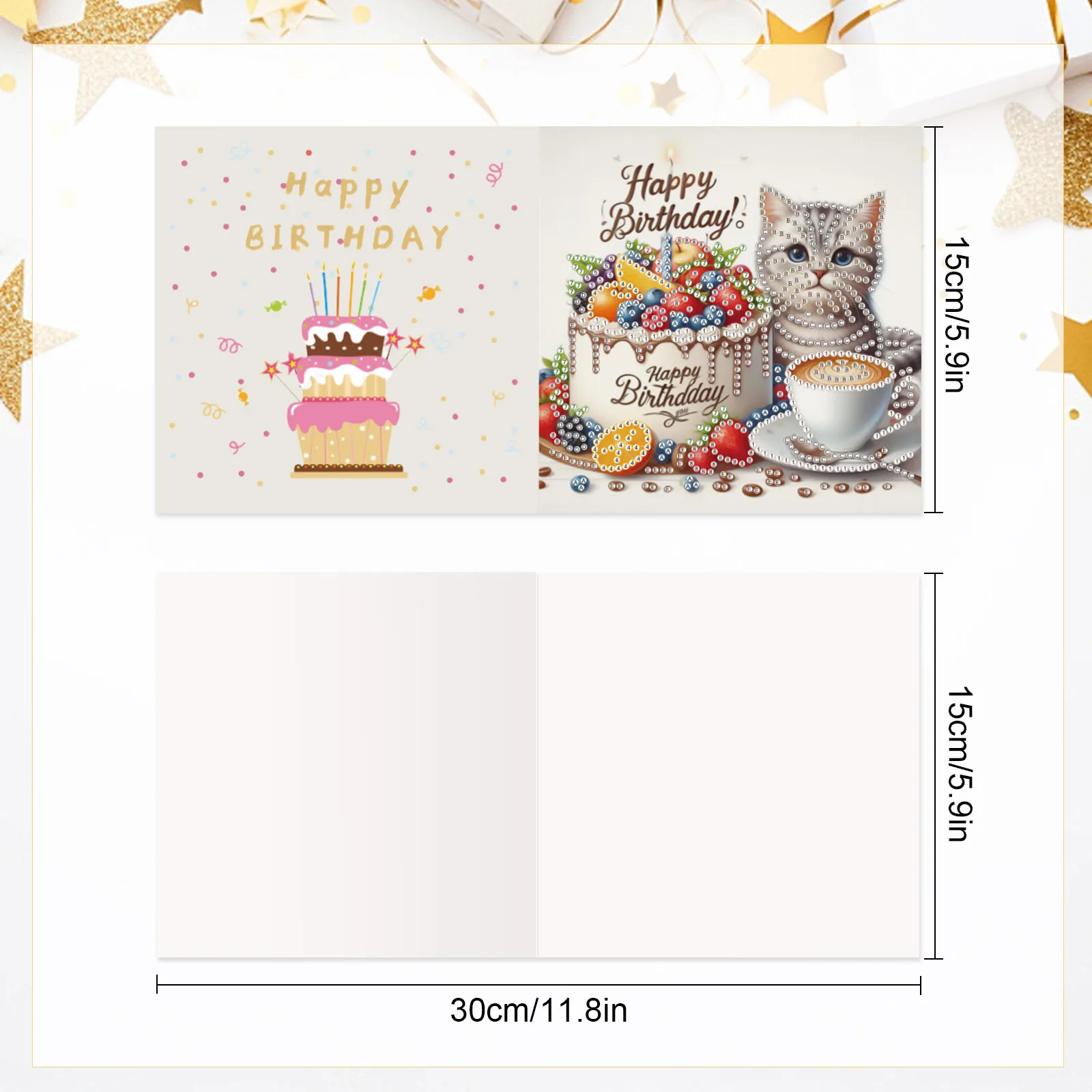 6 Pcs Diamond Art Painting Greeting Cards Kits,Birthday Cat Greeting Cards with Envelopes Diamond Art Crafts Birthday Cards