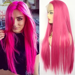 Voguequeen Pink Magenta Synthetic Lace Front Wig Silky Straight Heat Resistant Fiber Cosplay For Women