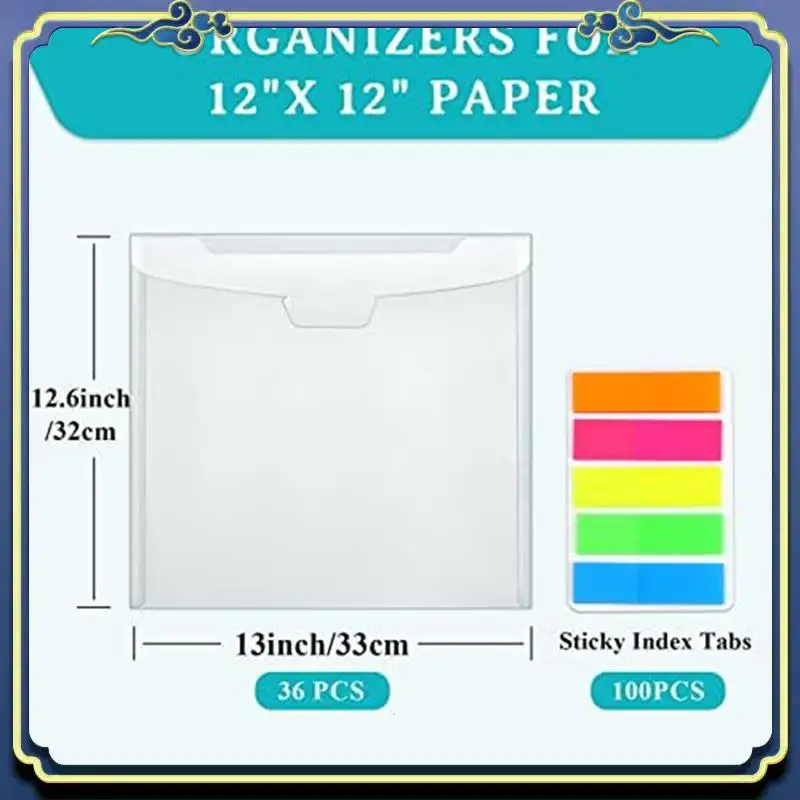 Armazenamento portátil do papel do scrapbook de 36 pces com design da fivela, com 100 peças guias pegajosas multicoloridas do índice para segurar o papel de 12x12 polegadas