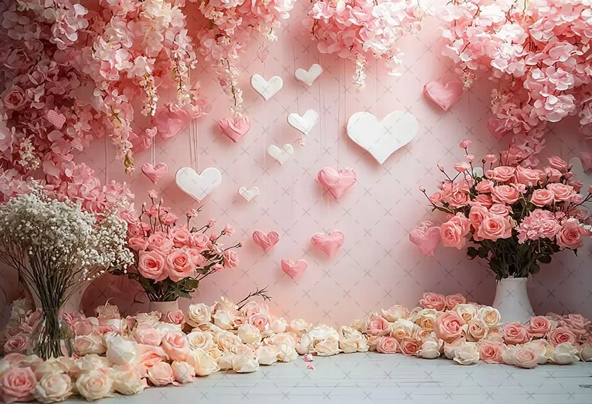 Mehofond-Toile de fond de photographie, mur floral rose, coeur d'amour, décor de portrait d'anniversaire d'enfants, toile de fond de studio photo, jour de Léon