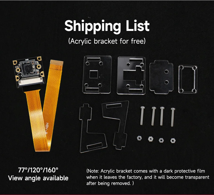 Himbeer Pi 5 Kamera modul mit 8mp imx219 Chip 77 ° 120 ° 160 ° Fov zur Auswahl mit hochwertiger Acryl halterung 22pin-fpc Kabel – Detail 13