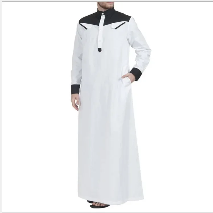 Uomo Nuovo Jubba Thobe Moda Musulmana Monopetto Abito Abaya Dubai Arabo Ramadan Marocco Abaya Abito Modesto Bottone Impiombato Allentato
