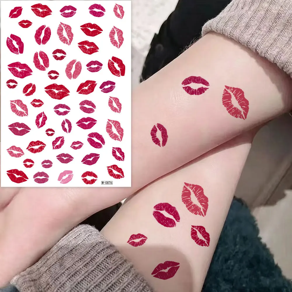 1pc Lips Tattoo Stickers Valentine's Day Waterproof Red and Purple Lip Fake for Men and Women Tattoo Body Decor