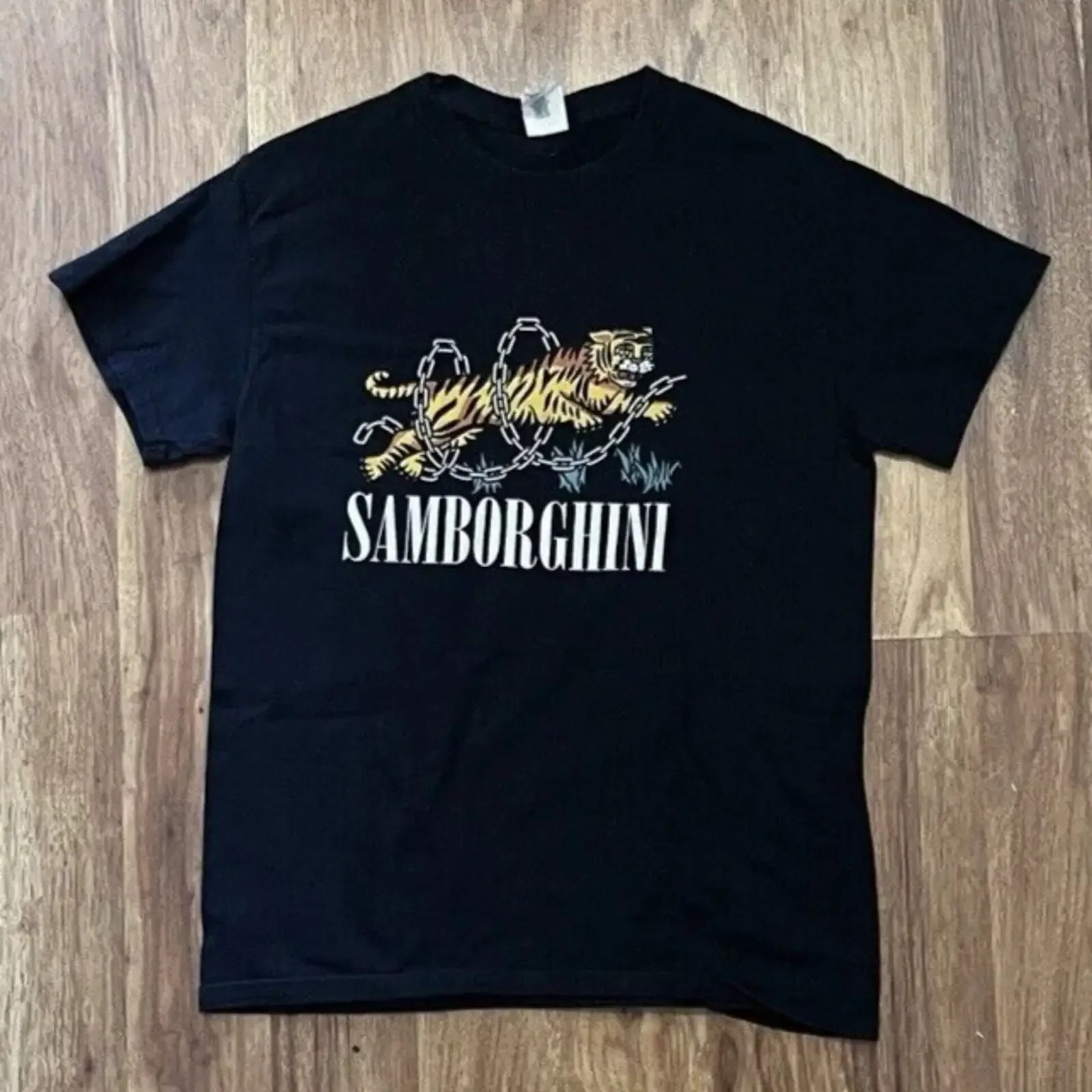 Samborghini T Shirt American Style Tattoo Tiger Wild Cat Street  vintage Washed Breathable Soft homme Casual streetwear