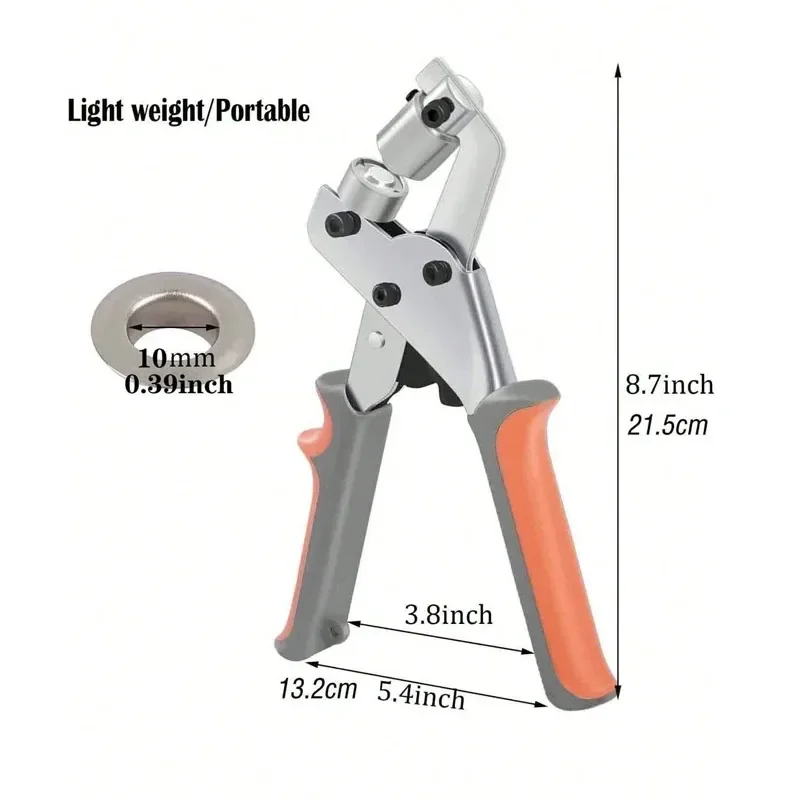Grommet Tool Kit Handheld Hole Punch Pliers Portable Grommet Hand Press Machine Manual Puncher W/ Silver Grommets Of 10mm
