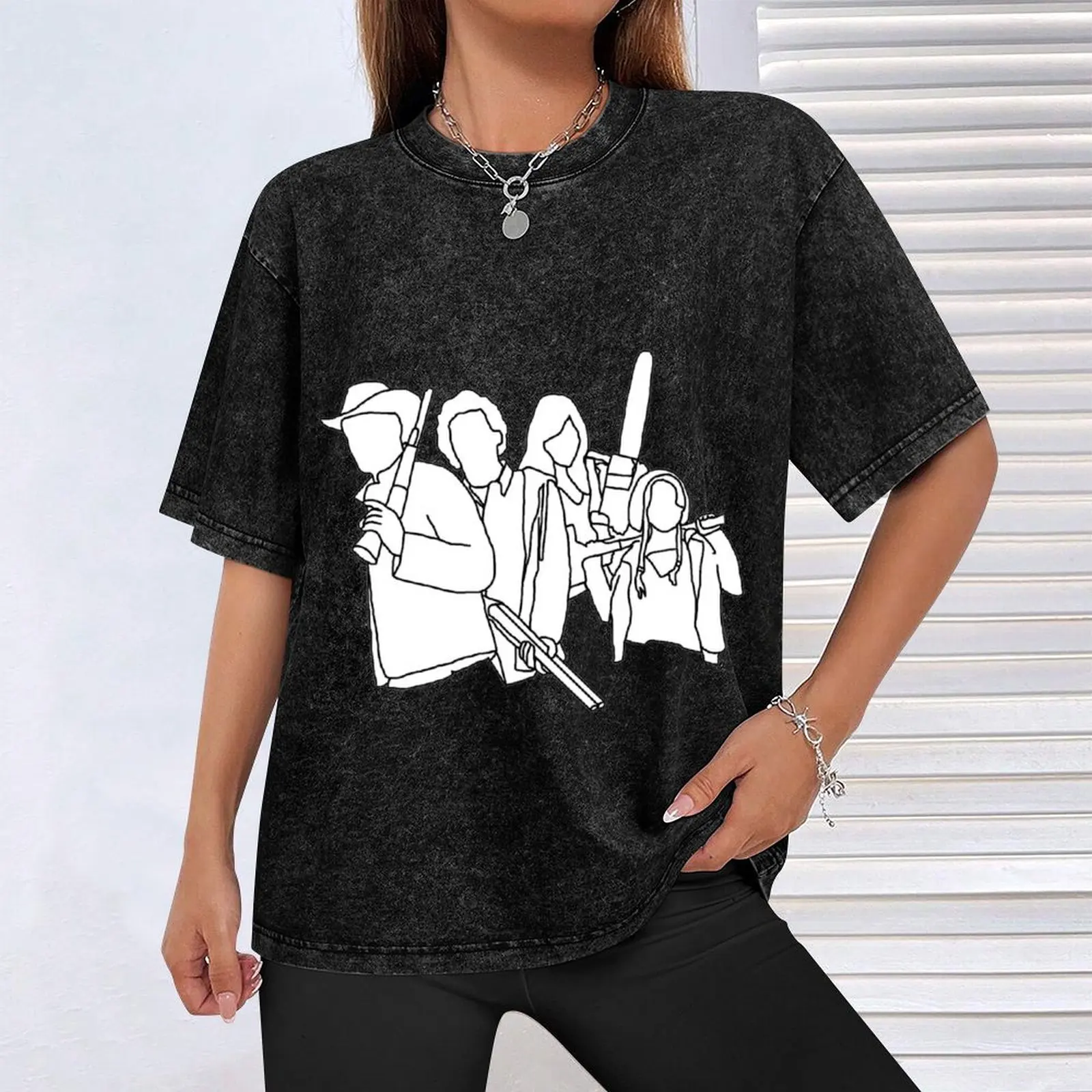 تي شيرت مخطط زومبي لاند تي شيرت رجالي عادي تي شيرت رجالي من القطن الثقيل 100% قطن حزمة تي شيرت #4