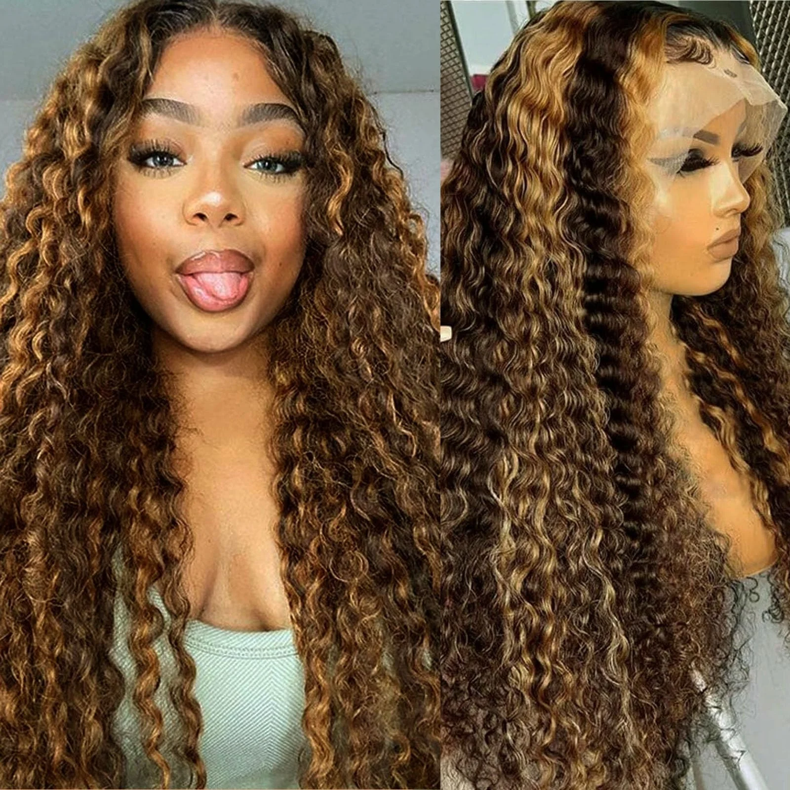

13×4 Deep Wave Lace Front Wigs Human Hair Transparent Human Hair Wigs Highlight Pre Plucked 4/27 Wigs For Women