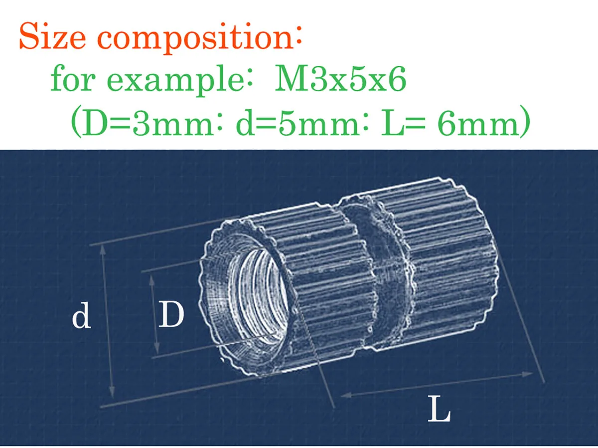 50-5pcs Solid Brass Single Pass Blind Hole Nuts M3 M4 M5 M6 M8 B Type Copper Injection Molding Knurl Thread Embedded Nutsert