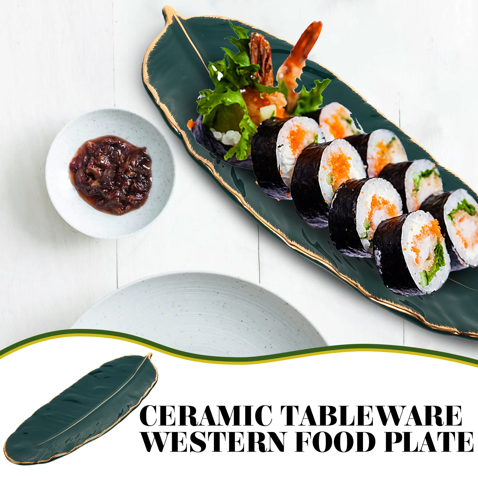 

1Pcs Dark Green Ceramic Snack Plate Banana Leaf Shape Tableware for Party Birthdays Wedding Banquet
