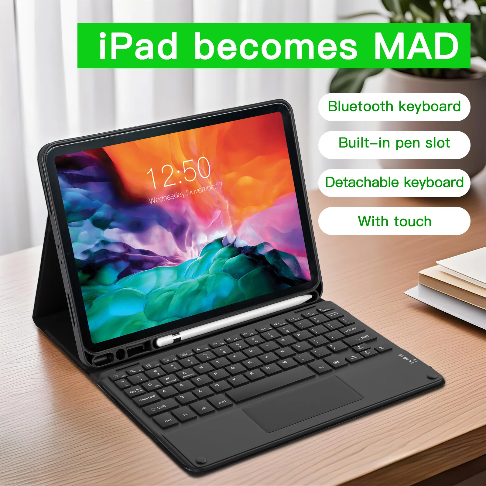 

Чехол для iPad Pro 11th 2018-2022 со съемной клавиатурой, беспроводной чехол для iPad Air 4, Air5 поколения, умный чехол