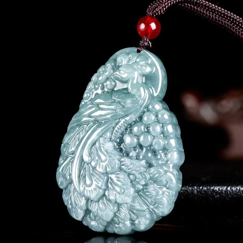 

Natural A-goods Jadeite Blue Water Peacock Jade Pendant Auspicious Peace Fashion Pendant Men and Women Jewellery Accessories