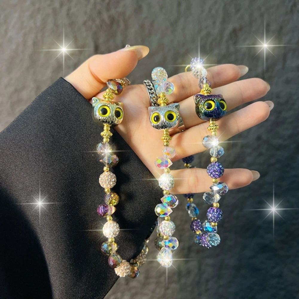 Luxury cat set diamond round bead crystal bead mobile phone chain, fashionable bag decoration, keychain