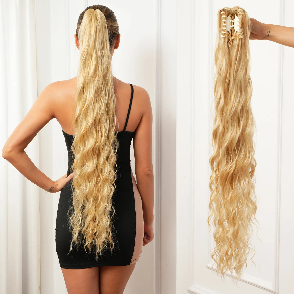 

Женские синтетические парики-заколки: золотистые длинные кудрявые парики-хвост на заколках