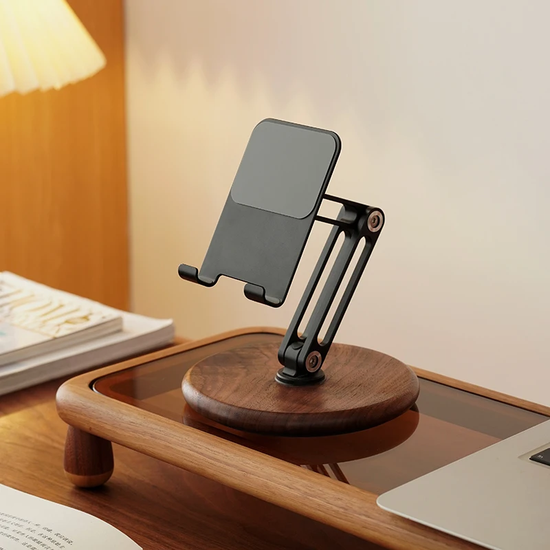 

Black Walnut Adjustable Mobile Phone Stand 360 Rotatable Support Holder Suitable for IPad/Tablets Practical Desktop Bracket