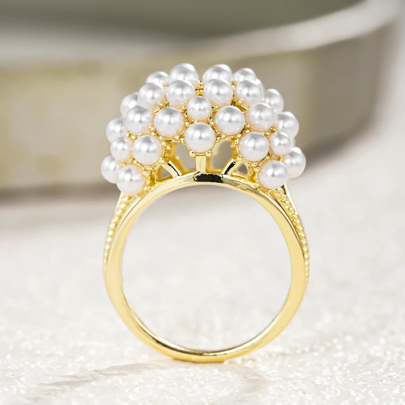 CAOSHI Aesthetic Full Imitation Pearl Gold Color Rings for Women New Trendy Sweet Female Rings Daily Wear Wedding Party Jewelry