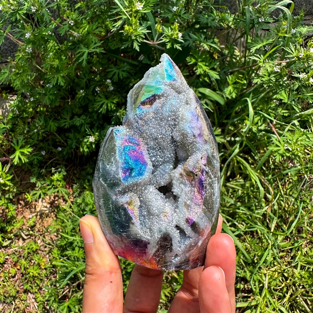 1pc Bohemian Style Sphalerite Crystal Egg - Natural-Looking Polished Stone with Multicolor Marbling in Pink