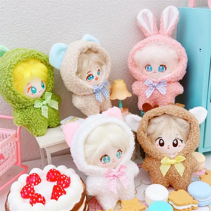 Doll Clothes for 10cm Idol Cotton Doll Outfit Accessories Kawaii Cartoon Fluffy Animals Cat Bear Suit Elk DIY Clothing Kids Gift