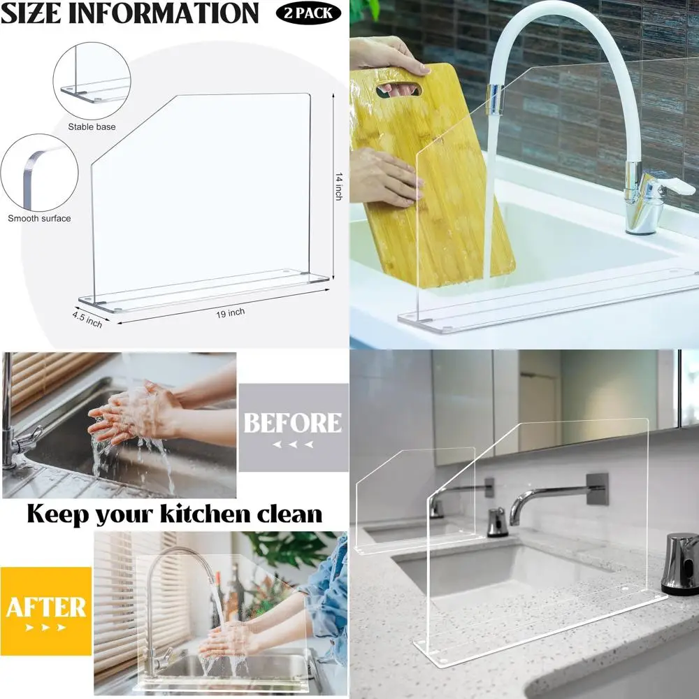 

Clear Acrylic Freestanding Sink Splash Guard with Cutaway, 19x14x4.5, for Kitchen & Hospital Use