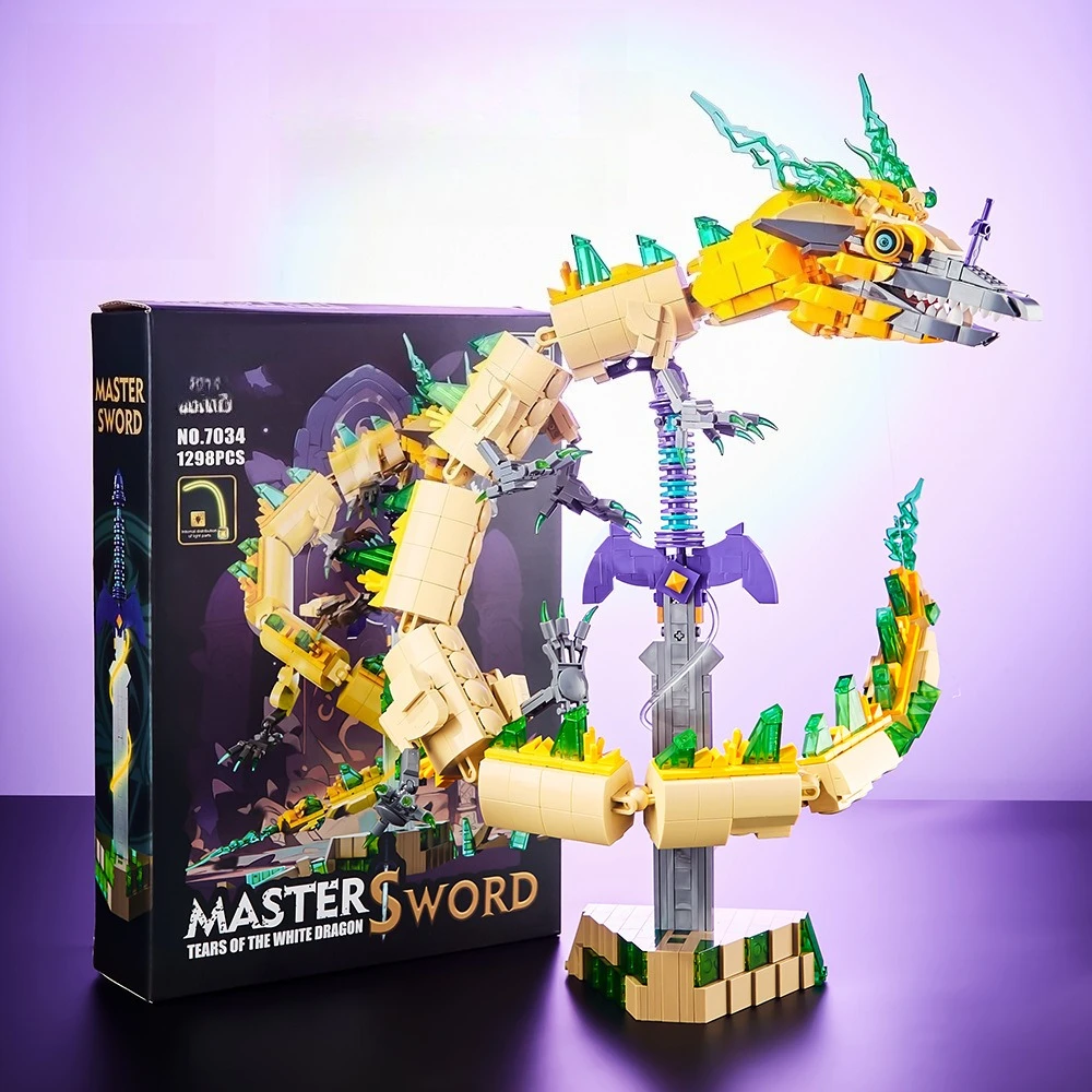 7034 Drache + Schwert Modell Bausteine Film Serie Jungen 1298PCS Montage Sammler Spielzeug MOC Kleine Ziegel Erwachsene Urlaub geschenke