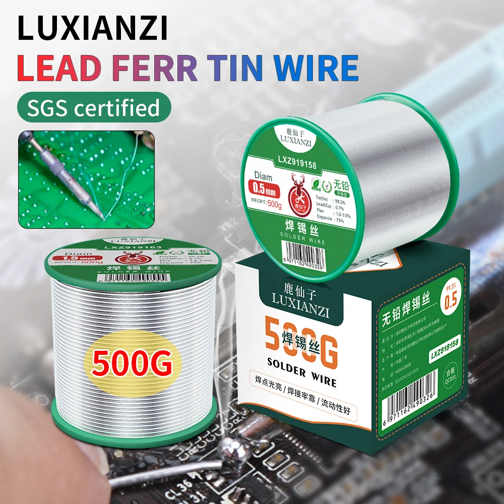 LUXIANZI Lead Free Soldering Tin Wire Sn99.3 Cu0.7 For BGA Welding Tools 0.5/0.6/0.8/1.0mm No-Clean Rosin Core Welding Wire Roll