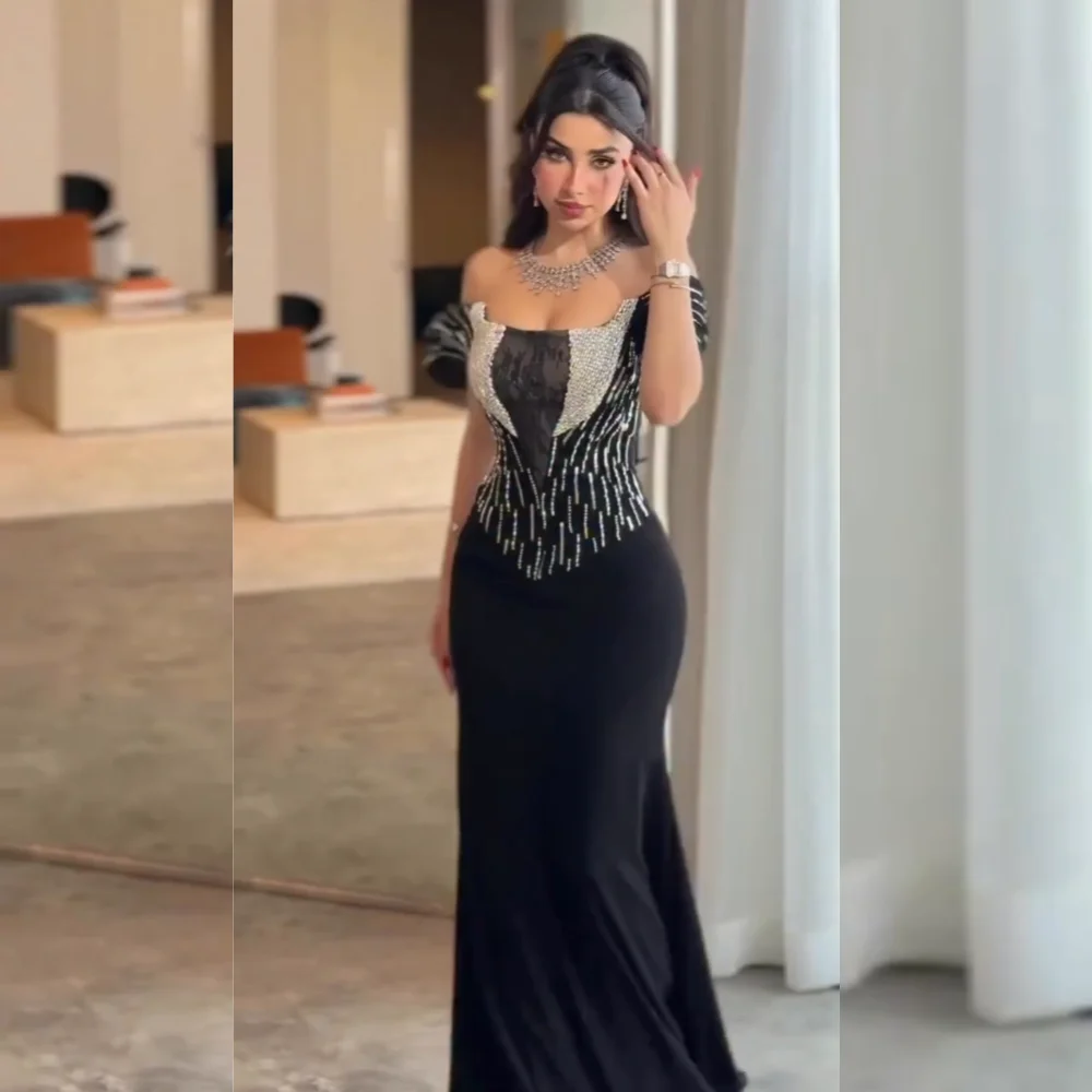 

Вечернее платье по индивидуальному заказу, темперамент, с открытыми плечами, черные длинные платья, элегантные вечерние блестящие платья на заказ