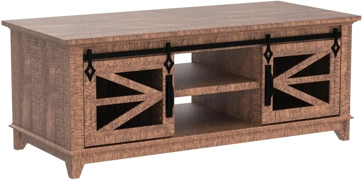 Mesa de café com armazenamento e portas deslizantes, fazenda e cocktail industrial com prateleiras ajustáveis, 48"