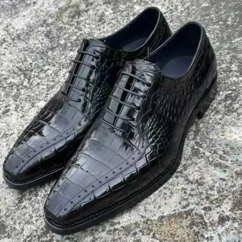 Luxury Fashion Men Business Formal Shoes Crocodileskin Handmade Office Banquet Dress Shoes British Style Wedding Shoes