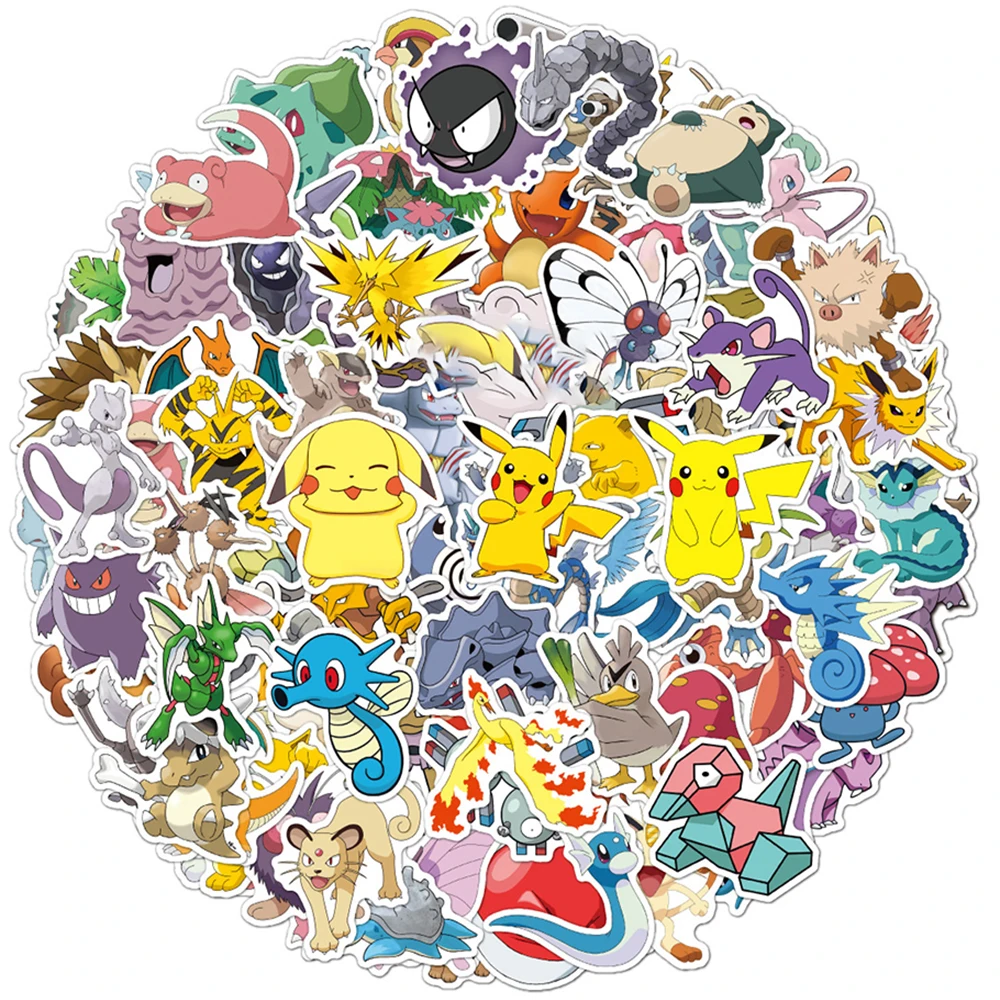 100 peças adesivos pokémon pikachu-decorações impermeáveis, removíveis e reutilizáveis para telefones celulares, laptops, skates, notebook