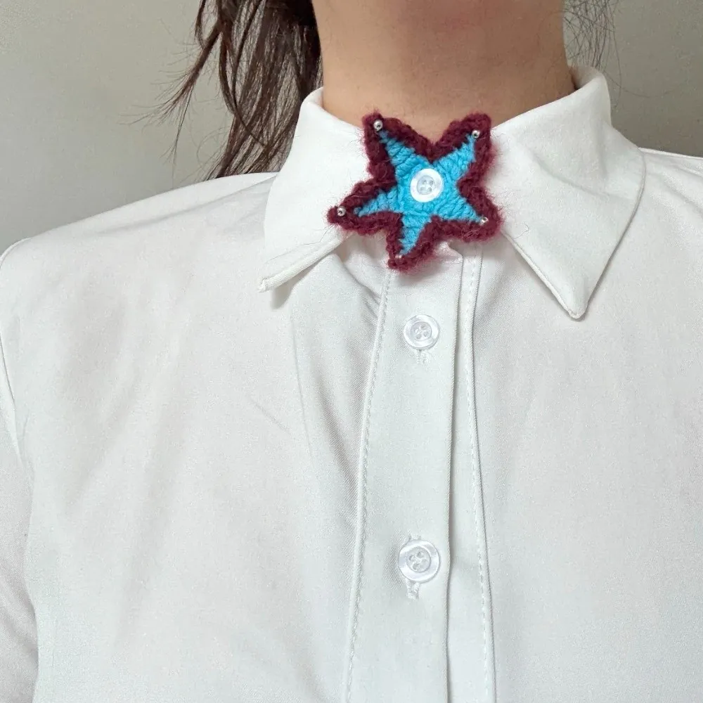 الرجعية نجم البحر طفولي زر الديكور زهرة قنديل البحر محبوك وهمية Cravat لينة مطرز DIY قميص الملحقات هدية