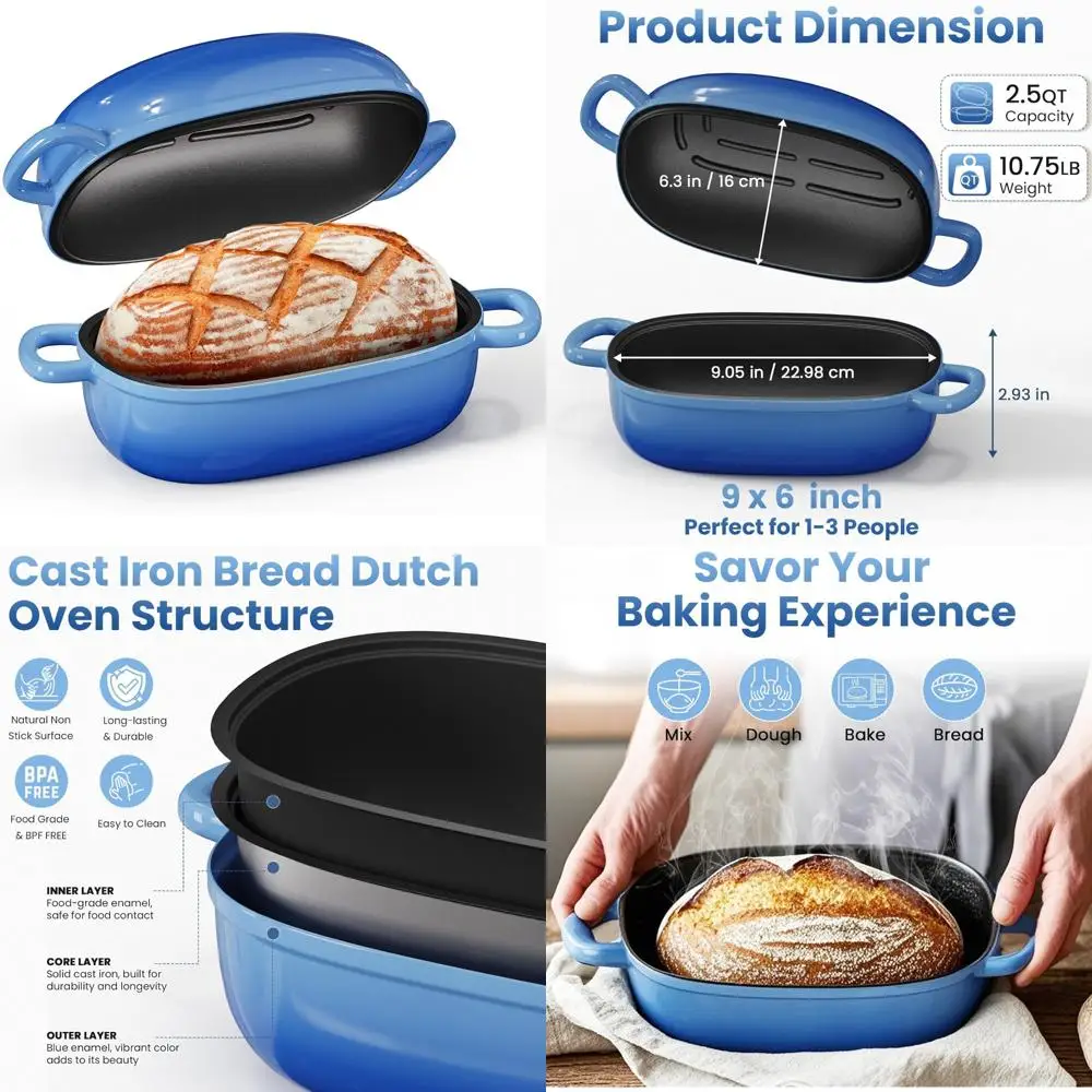 

Cast Iron Dutch Oven for Sourdough Bread - 2.5 Quart Bread Loaf Pan with Lid, Perfect for Homemade Sourdough Baking and Easy Rec