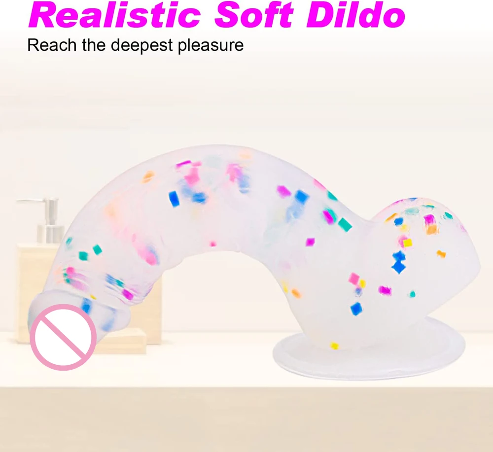 Confetti Dildo Realistic Clear Silicone Dildo, with Strong Suction Cup for Hands-Free Play, Realistic Penis for Women and Couple