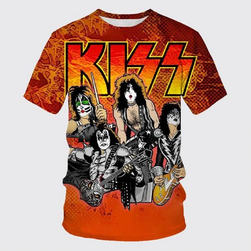 KISS Band T Shirt for Men Hard Rock Heavy Metal Tops 3D Print Indie Rock Vintage T-shirt Cool Womens Clothing Hip Hop Streetwear