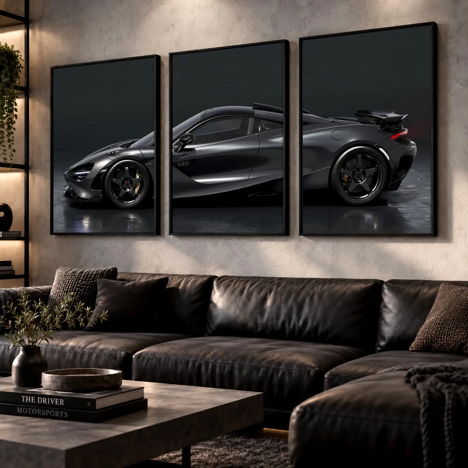 3pc Black 750S Coupe Painting Calligraphy Canvas Poster Set Wall Artwork Prints for Bedroom Living Room Home Decor Gift