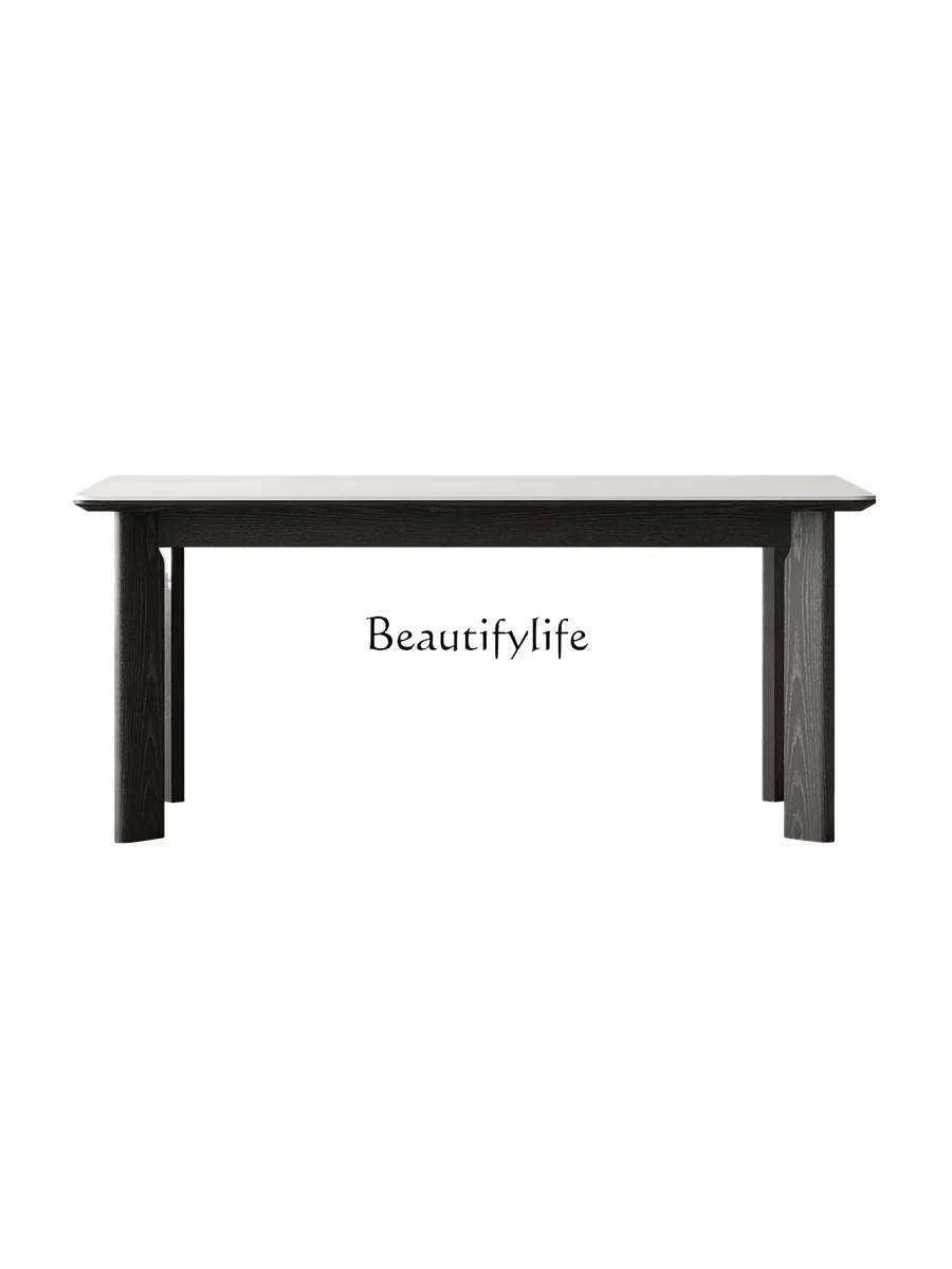

Solid Wood Rock Slab Dining Table Black Household Small Apartment Rectangular Dining Table Matte Rock Slab