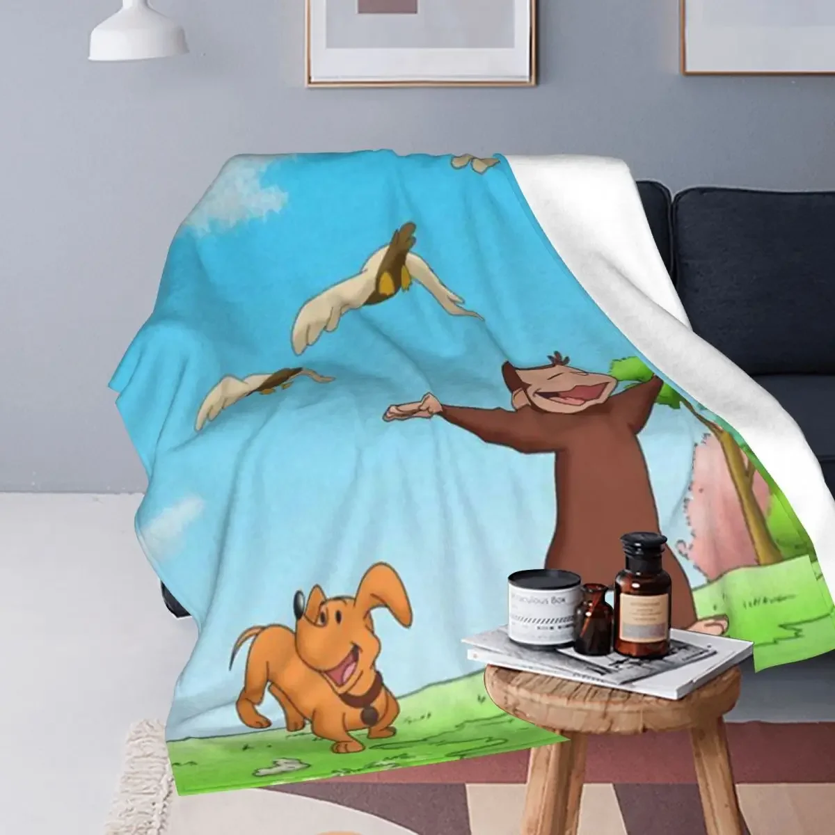 Curious George Blanket Soft Warm Flannel Throw Blanket Cover for Bed Living room Picnic Travel Home Sofa