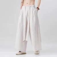 Pantalones Harajuku de lino y algodón de estilo chino para hombre, pantalones tipo kimono de Kung Fu, pantalones de pierna ancha de calle Wushu, primavera 2024