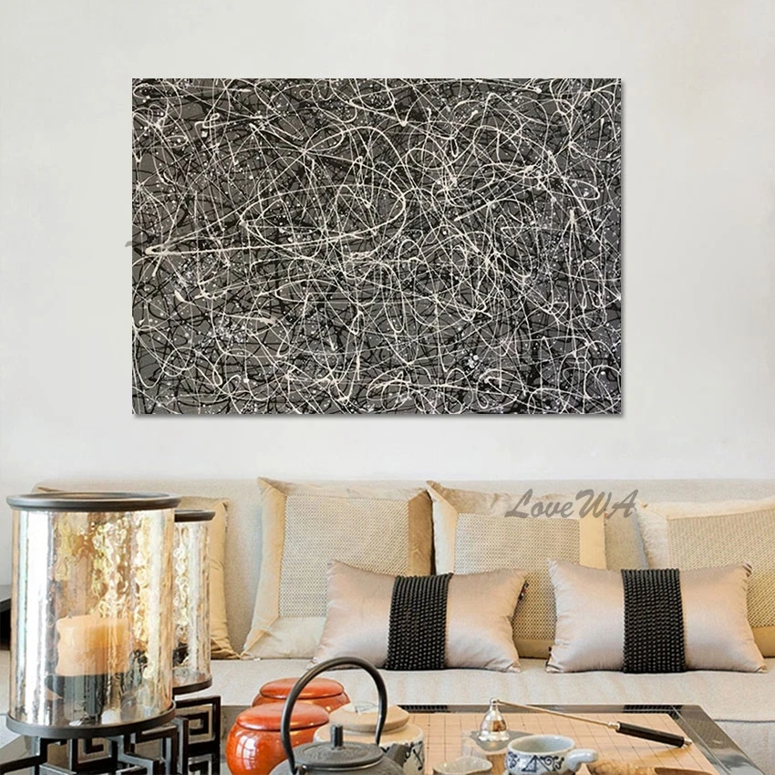 

Abstract Lines Design Black Acrylic Canvas Art Oil Painting Picture Pieces Abstract Wall Art Unframed Hand Item Murals Paintings